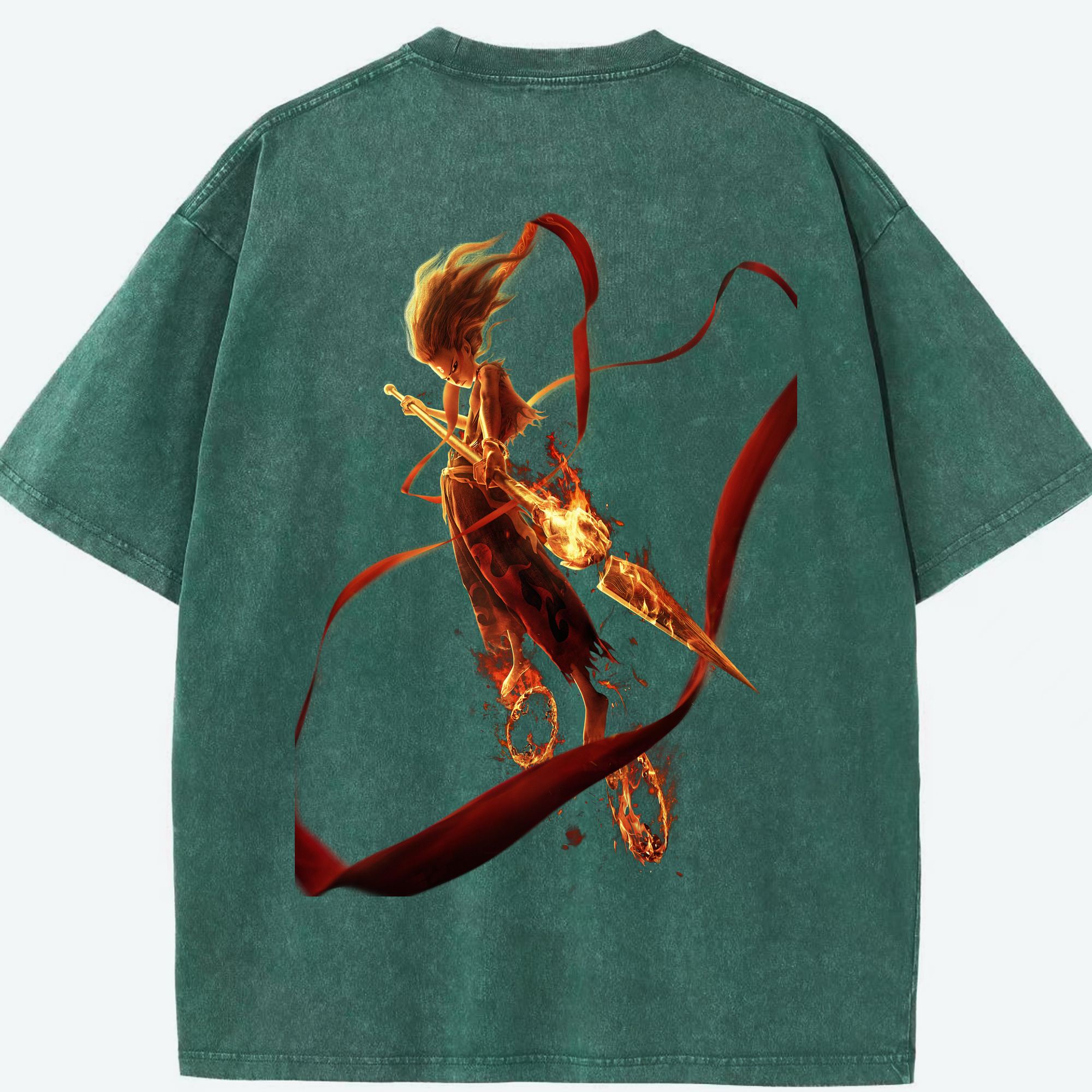 （画像用） Ne Zha 2 ナタ 魔童の大暴れ 綿100% ヴィンテージ風 半袖Tシャツ（背面プリント）